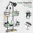 Shower Caddy Hanging, Over Head Shower Caddy Shower Storage Rack Basket with Hooks for Razor and Sponge Rustproof, No Drilling, Accessories for Bathroom and Kitchen, Black2 - Image 2