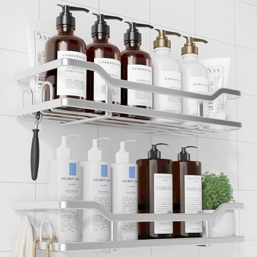 Kitsure Shower Caddy, Adhesive Shower Organizer, X-Large, Silver by Kitsure
