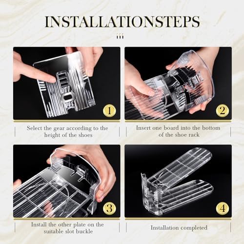 Shoe Slots Organizer 12 Pack - Shoe Stacker,3 Levels Adjustable,Space Savers 50%,Double Layer Holders for Closet (Transparent),Organizador de Zapatos - Image 4