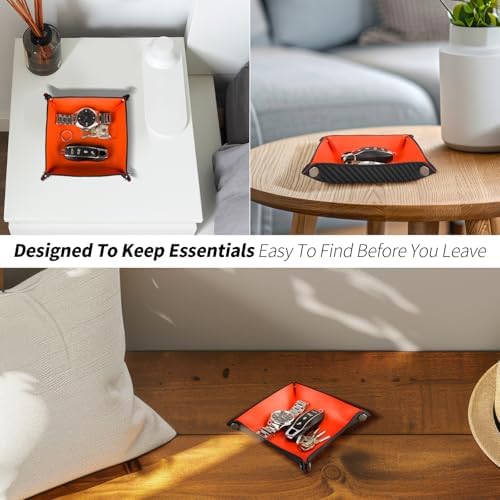 Valet Tray Organizer with Carbon Fiber Style Texture, Foldable Catchall Tray for Keys, Wallet & Everyday Essentials(Orange-Small) - Image 4