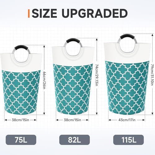 Large Laundry Basket, 82L Tall Collapsible Hamper with Handles, Green - Image 2