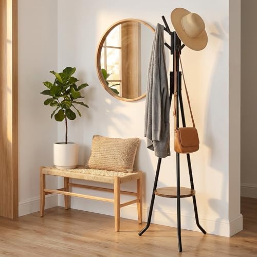 Simple Houseware Freestanding Coat Rack with Shelf, 9 hooks, Black - Image 2