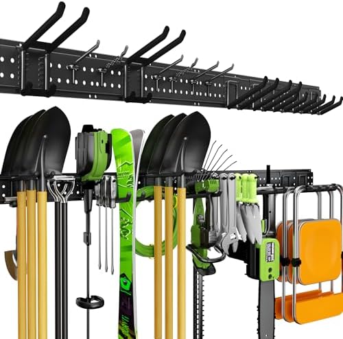 Garage Tool Organizer Wall Mount, 66 Inch Heavy Duty Garage Organization System with 13 Adjustable Hooks, Garden Tool Storage Rack for Garage, Yard & Shed, Holds Up to 520 lbs by Unknown