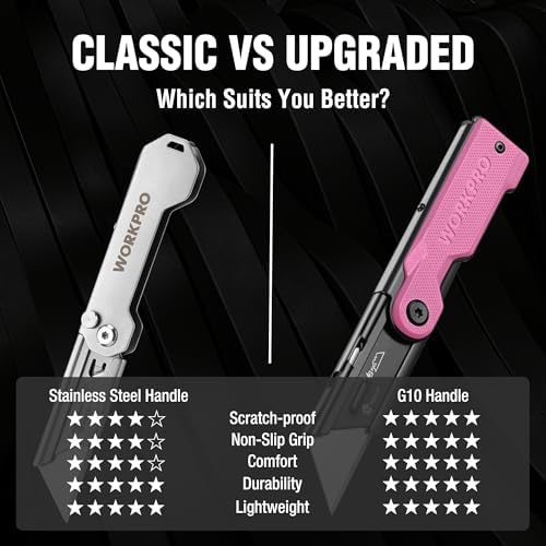 WORKPRO Folding Utility Knife, G10 Handle, Pink - Image 3
