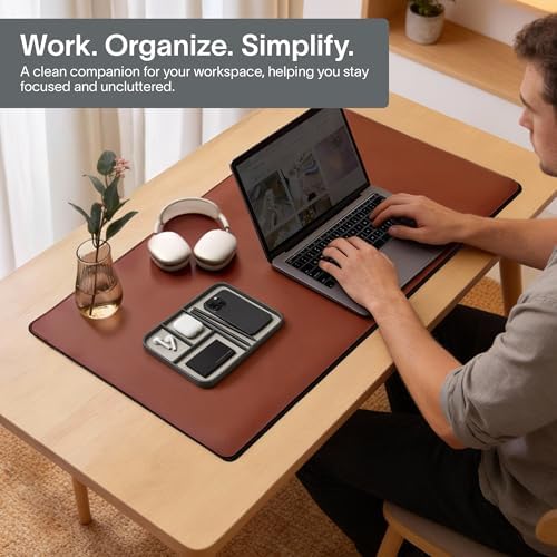 Nordik Leather Valet Tray - Medium EDC Tray - Sahara Gray 9.5 x 7.9 in - Image 4