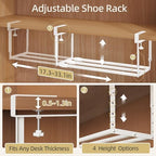Expandable Shoe Rack Organizer for Cabinet, Adjustable Hanging Under Shelf Storage, Sturdy Round Tube Design, Space Saving Shoe Shelf for Closet, Entryway, Laundry Room, White - Image 5