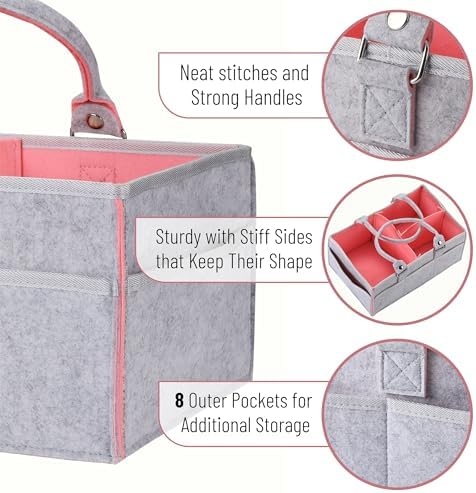 Mr. Pen- Baby Diaper Caddy Organizer, Gray, Pink Inside - Image 3