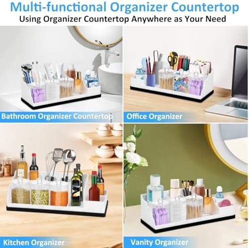 Bathroom Counter Organizer, White Silicone Toothbrush Holders for Bathrooms Organizer Countertop with 3PCS Qtip Holder, Toothbrush and Toothpaste Holder for Bathroom Organization Storage Vanity - Image 7