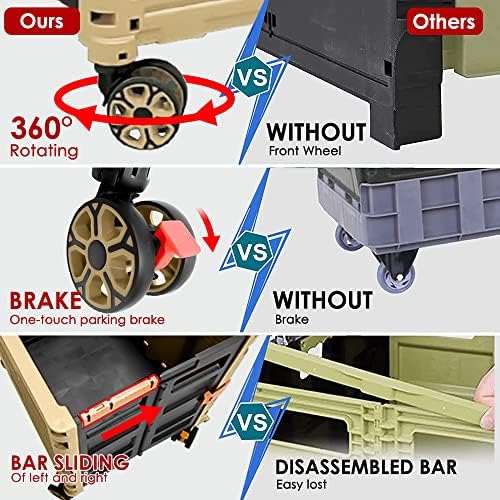 Folding Rolling Utility Cart,Wear-Resistant Noiseless Shopping Trolley Carts with Wheels for Grocery,Portable Crate Storage Tool Box with Lid Used as a Seat for Moving Office Use/Travel/Picnic/Books - Image 6