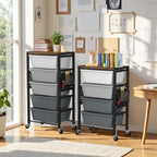 Rolling Cart with 4 Drawers, Plastic Drawer Storage Carts with Wheels & Wooden Tabletop, Metal Utility Cart with Pegboards, Office Living Room Classroom Craft Organization and Storage, Dark Grey - Image 2
