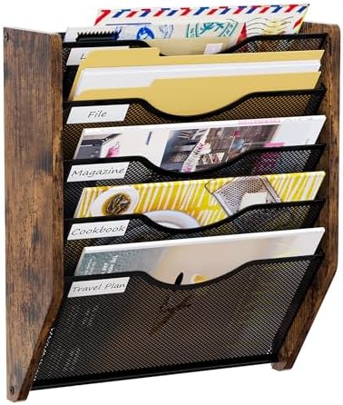 Wall File Organizer,5 Tier Mesh Mail Organizer Wall Mounted,Hanging File Holder,Magazine Rack for Documents,Magazine,Literature,File,Mails,Envelopes by PAG-Mass