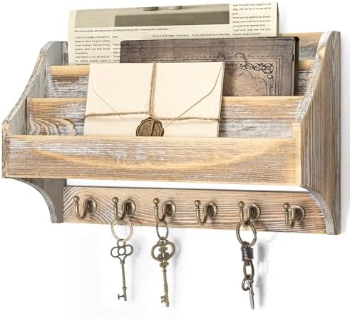 Rebee Vision Mail Organizer Wall Mounted with 6 Hooks for Office, Natural by REBEEVISION