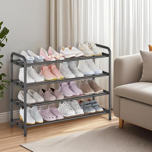 KANAV 4-Tier Expandable Shoe Rack – Adjustable Shoe Organizer & Shoe Storage for Closet, Entryway, and Front Door – Space-Saving Shoe Shelf and Rack Organizer for Home - Black - Image 6