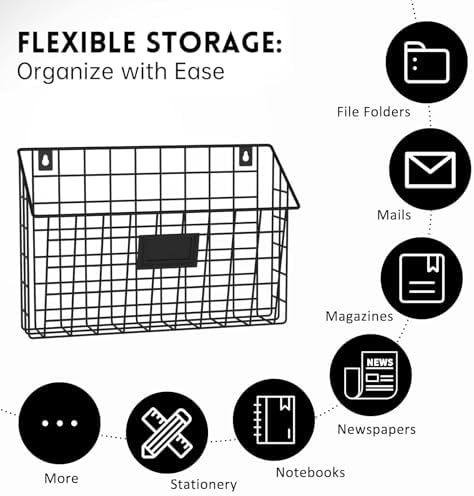 X-cosrack 4-Tier Hanging Wall File Holder Vertical Wall Mount Metal Wall File Organizer with Tag Slot Document Magazine Rack Mail Organizer for Office Home, Black - Image 6