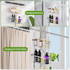 SHANSHUI Shower Hanging Caddy, Double Bathroom Showers Organizer Basket, Shampoo Bracket, Over Door Shower Rack with Hooks, 304 Stainless Steel Rustproof - Image 2