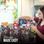 Extra Large Utility Tote Bag - Oversized Collapsible Reusable Wire Frame Rectangular Canvas Basket With Two Exterior Pockets For Beach, Pool, Laundry, Car Trunk, Storage - Brown Daisy - Image 2
