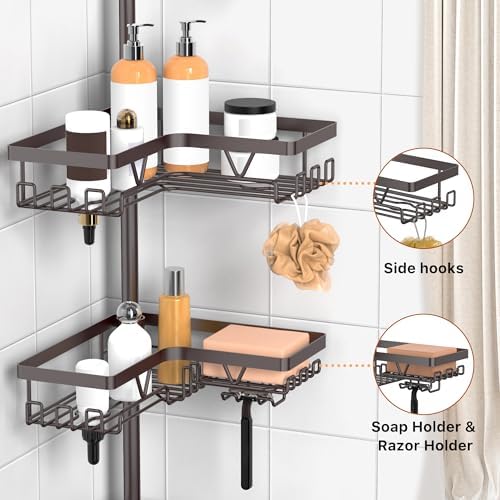 KEGII 4-Tier Corner Shower Caddy Tension Pole, Bathroom Shelf, Bronze - Image 3