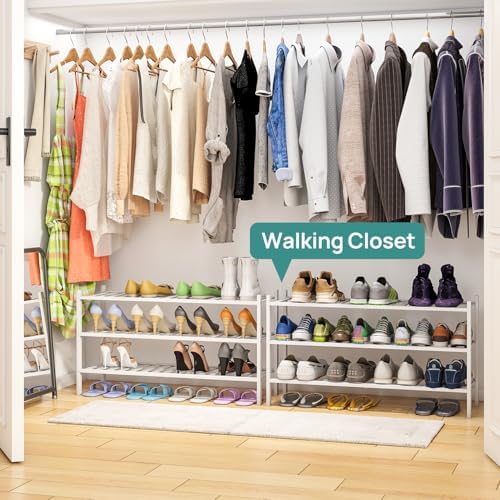 viewcare 3-Tier Long Shoe Rack, Bamboo Wood Shoe Rack for Closet, Entryway & Hallway, Stackable White Shoe Shelf Storage Organizer for Indoor Outdoor - Image 2