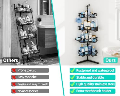 HapiRm Corner Shower Caddy Stand - 4-Tier Adjustable Shower Shelves, Black - Image 5
