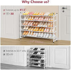Tajsoon Expandable Shoe Rack for Closet 5 Tier, 28“-41“Stackable, White - Image 4
