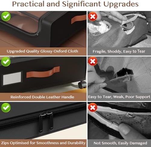 Under Bed Storage with Wheels, UnderBed Storage Containers with Clear Lid and Handles, XXL 60L Under the Bed Storage Bins Drawers for Clothes,Blankets,Shoes,Books (BLACK, 4 PACK) - Image 2