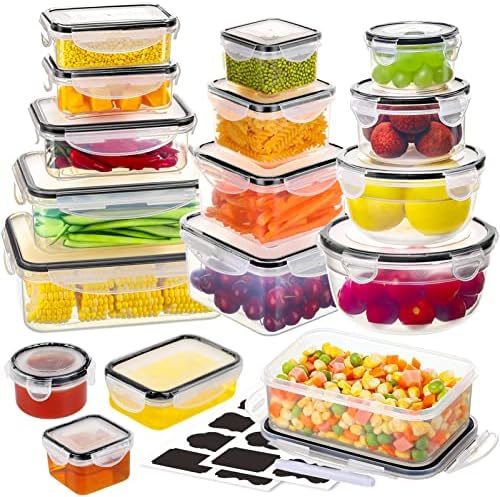 34 PCS Food Storage Containers with Lids Airtight(17 Lids &17 Containers) by JSCARES
