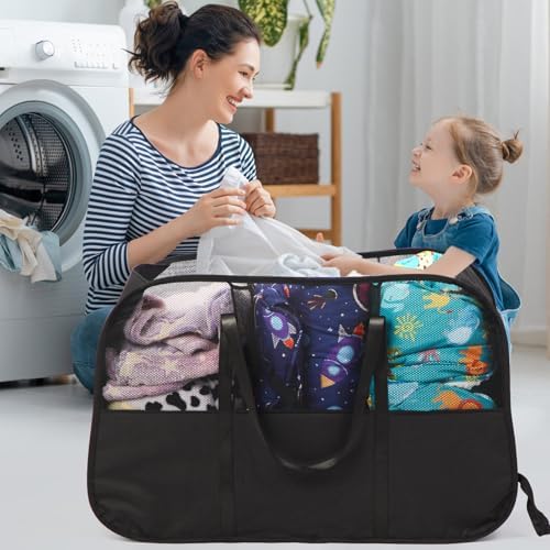 Collapsible Laundry Baskets with 3 Compartment, 150L Tear-proof Pop Up Hamper, Foldable Laundry Basket with Tote Handles, Dirty Clothes Hamper for Laundry, Bedroom, Bathroom, Dorm Black - Image 2
