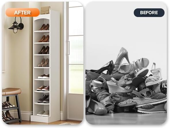 YATINEY 9-Tier Tall Shoe Rack, Wooden Shoe Storage Organizer, Narrow Shoe Cabinet with Removable Shelves for Small Spaces, Holds 9 Pairs of Shoes, for Entrance, Hallway, White SS02WT - Image 6