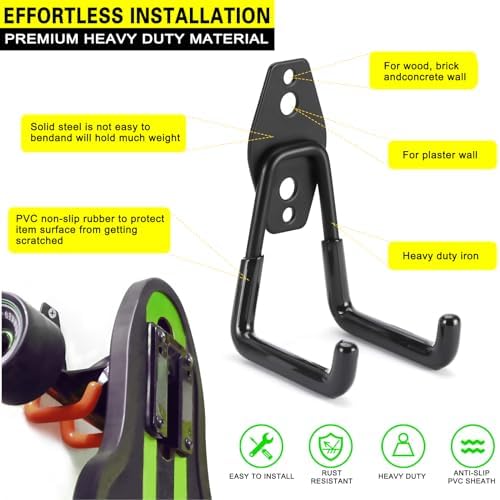 8 Pack Heavy Duty Garage Hooks Storage Organizer Wall Mount Power and Garden Tool Hangers, for Hanging Ladders, Ropes, Hose, Bulk Items - Image 2