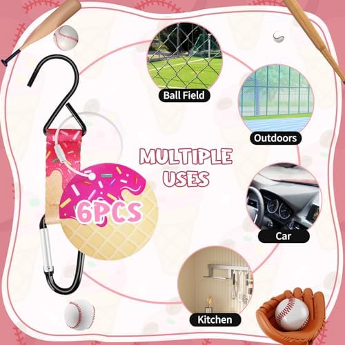 Pink Ice Cream Drip Baseball Softball Dugout Organizer Bag Fence Hook Helmet Glove Hanger with Name Tag Sports Team Gifts Gear for Boys Girls Coach Mom Must Have Travel Accessory-6pcs - Image 4