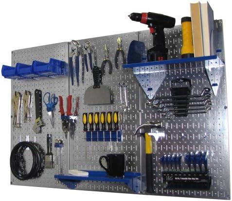 Wall Control Pegboard Organizer 4 ft. Metal Pegboard Standard Tool Storage Kit with Galvanized Toolboard and Blue Accessories by Wall+Control