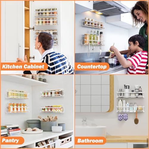 Bunoxea Spice Rack Wall Mounted 4 Pack, White,11.41x2.75x2.75in - Image 6