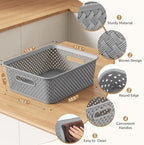 MaxGear 3 Pack Plastic Storage Baskets, Large, Grey - Image 2