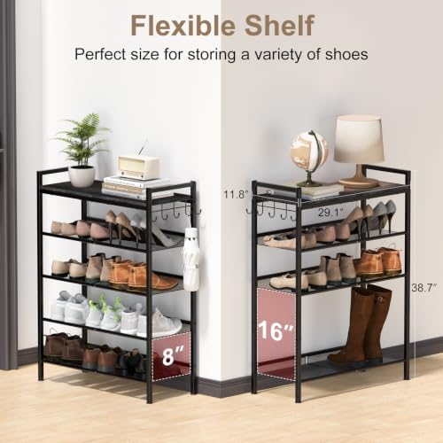 Shoe Rack for Entryway, 5 Tier Height-Adjustable Metal Black Shoe Rack - Image 2