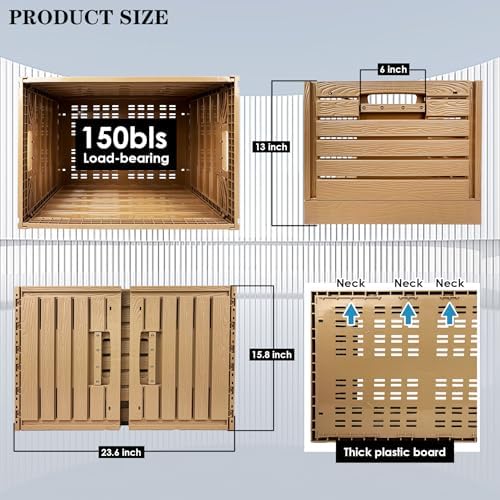 Collapsible Storage Bins, 23x15 Inches Plastic Stackable Utility Crates with Handles, Large Folding Containers Dolly Folding Baskets for Farm Home Office Organizing Tools, Books, Food, Drinks - Image 4