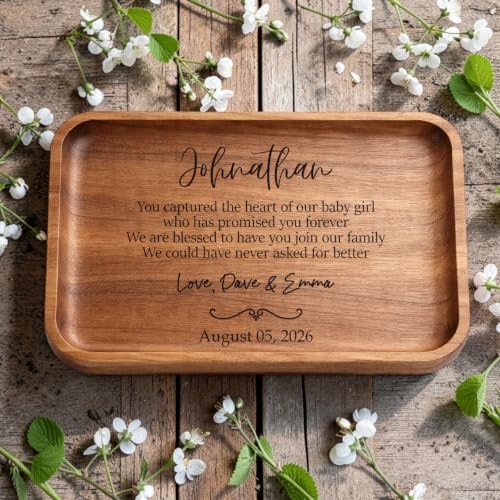 Custom Wooden Valet Tray for Son-in-Law, Personalized Engraved Wood Catchall Tray, Groom Wedding Gift from in-Laws, Welcome New Member Gift for New Son from Bride's Parent - Image 5
