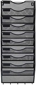 EasyPAG 10 Pocket Mesh Wall File Organizer with Key Hooks, Hanging Paper Folder Holder with Classify Label, Vertical Wall Mount Mail Organizer for Office Home Classroom, Black - Image 3