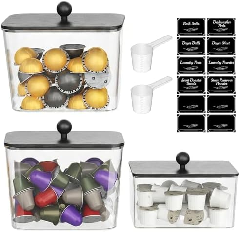 Lifewit Laundry Pods Container with Lid, 0.53+0.7gal, Black, 3 Pcs by Lifewit