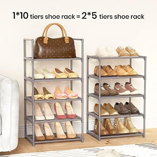 10 Tiers Tall Shoe Rack Narrow 20-24 Pairs Shoe Rack for Closet Entryway Vertical Metal Shoe Rack Organizer Shoe and Boots Organizer Storage Sturdy Shoe Shelf Shoe Stand Gray - Image 4