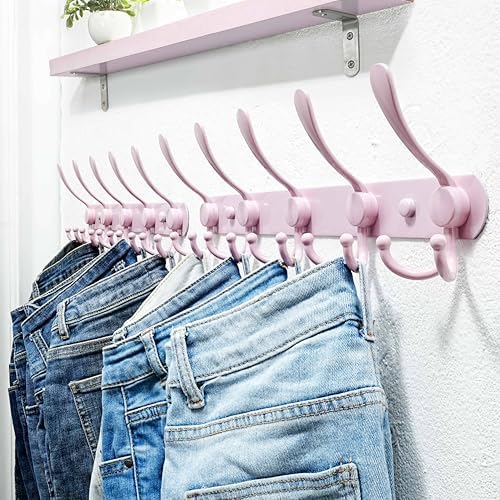Dseap Coat Rack Wall Mounted - 5 Tri Hooks, Heavy Duty, Stainless Steel, Metal Coat Hook Rail for Coat Hat Towel Purse Robes Mudroom Bathroom Entryway, Pink - Image 2