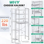 Kalrin 8-Tier Over The Toilet Storage with Side Rack, Over Toilet Storage Rack with Adjustable Shelf & Drain Basket, Freestanding Bathroom Organizer for Balcony, Laundry (Pure White) - Image 2
