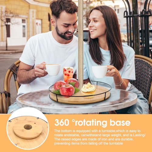 12" Lazy Susan with Umbrella Hole for Outdoor Patio Table - 360° Rotation Iron Turntable Organizer for Beach Umbrellas Patio Garden Swimming Pool - Image 2