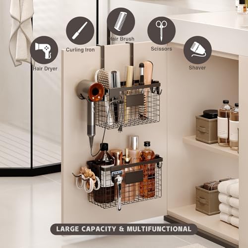 Magheo Hair Dryer Holder Cabinet Door 3-in-1 Adhesive Hair Tool Organizer Wall Mounted Adjustable Height Blow Dryer Holder Under Sink Bathroom Hair Appliance Organizer and Storage Countertop(Black) - Image 3