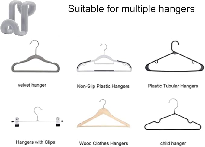 60 Pcs Clothes Hanger Connector Hooks, Mini Cascading Hanger Hooks for Velvet Huggable Hangers, Wooden Hangers, Heavy Duty Space Saving for Closet (Grey) - Image 5