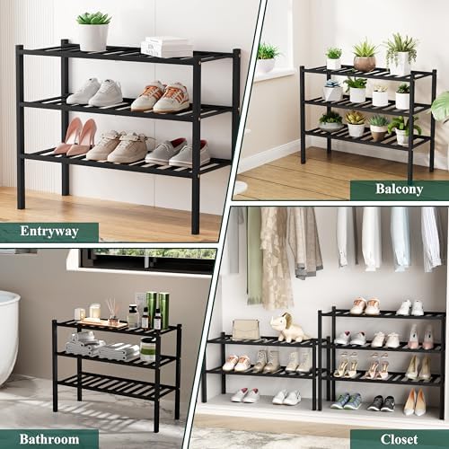 Smiry Bamboo Shoe Rack, 16 Vertical Slats, 5 Tier - 33.7" Wide, Black - Image 5
