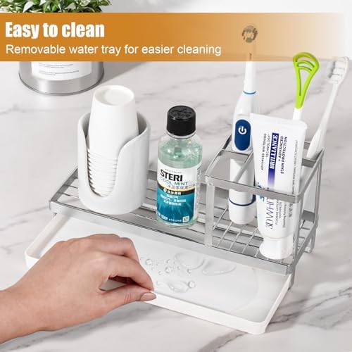 Toothbrush Holders Toothpaste Organizer Bathroom Accessories, Silver - Image 3
