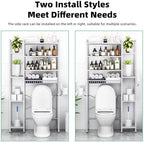 Kalrin 8-Tier Over The Toilet Storage with Side Rack, Over Toilet Storage Rack with Adjustable Shelf & Drain Basket, Freestanding Bathroom Organizer for Balcony, Laundry (Pure White) - Image 6