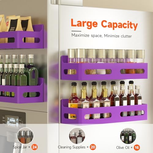 Sevenblue 4-Pack Magnetic Spice Rack for Refrigerator with Hooks, Purple - Image 4