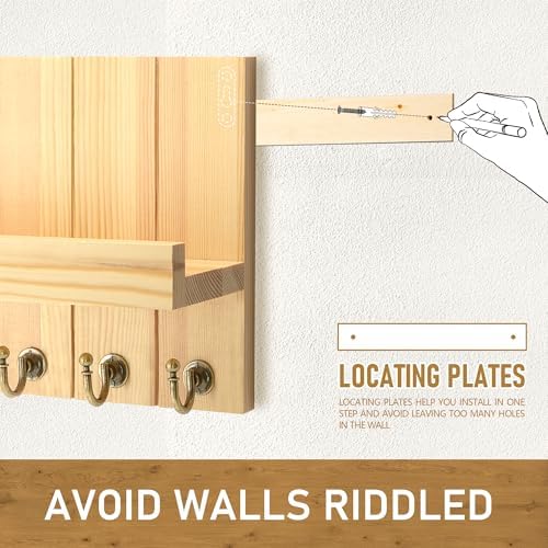 Rebee Vision Key Holder Wall Mount with 5 Hooks for Entryway, Original Wood - Image 5