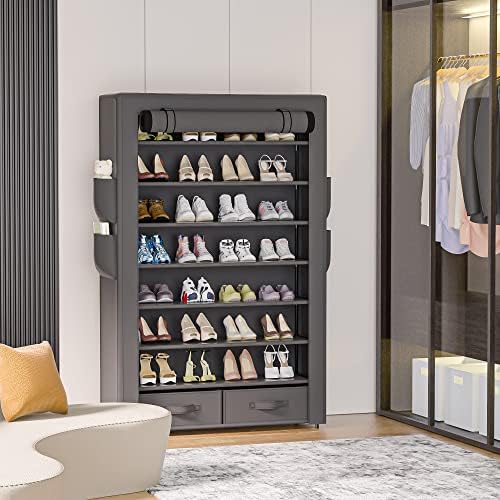 OYREL Shoe Rack Dustproof Sturdy 8Tier Tall Large Storage with Side Pocket - Image 5
